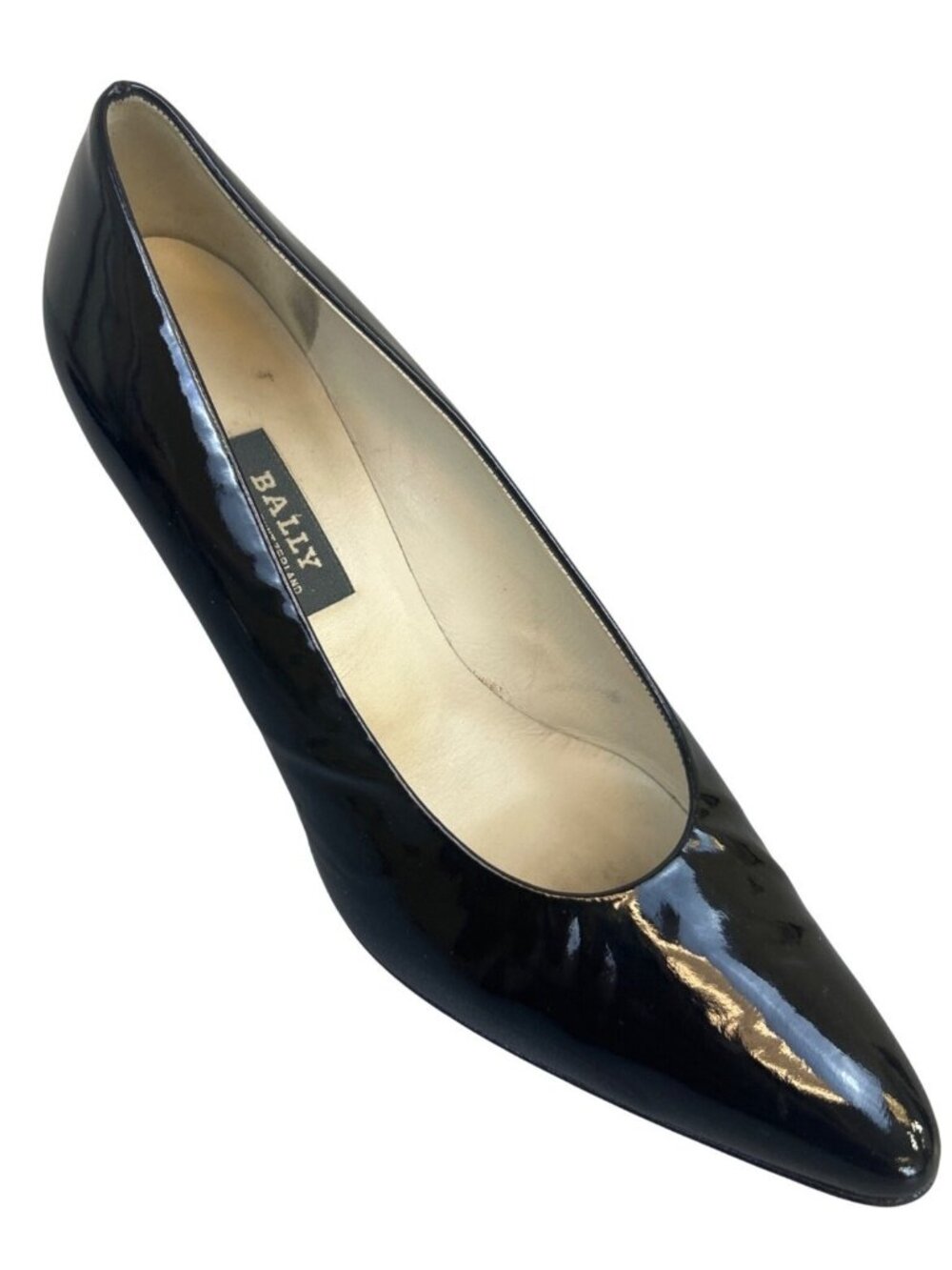 Bally Black Patent Leather Pumps Pointed Toe Sz 7E  Wide Switzerland Office Heel - Picture 3 of 13
